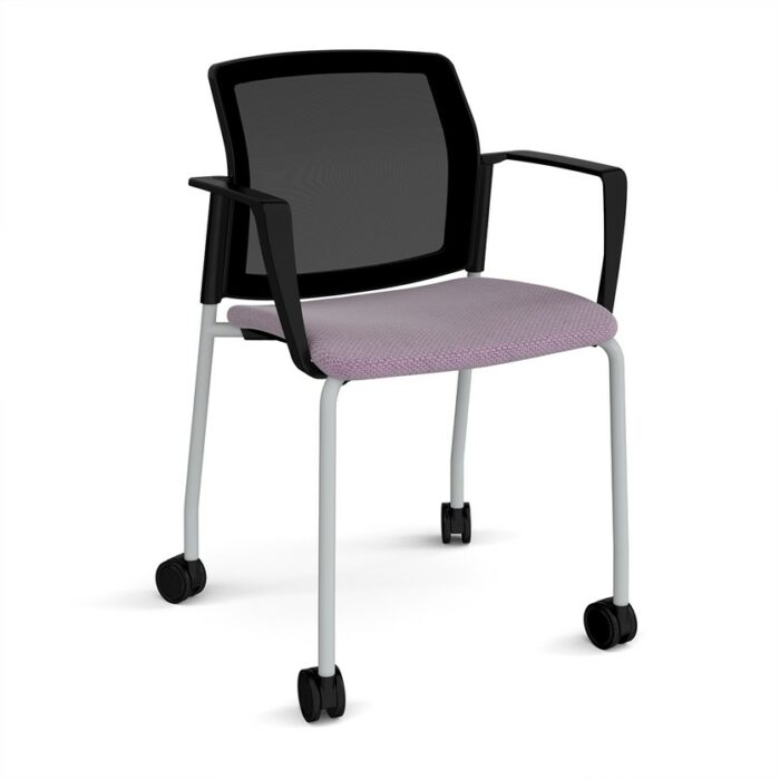 DAMS Santana 4 leg mobile chair with fabric seat and mesh back, with castors and fixed arms - made to order-29265