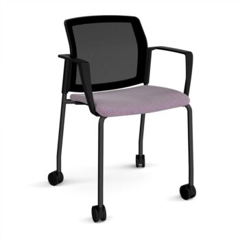 DAMS Santana 4 leg mobile chair with fabric seat and mesh back, with castors and fixed arms - made to order-0