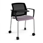 DAMS Santana 4 leg mobile chair with fabric seat and mesh back, with castors, arms and writing tablet - made to order-29273