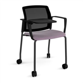 DAMS Santana 4 leg mobile chair with fabric seat and mesh back, with castors, arms and writing tablet - made to order-0