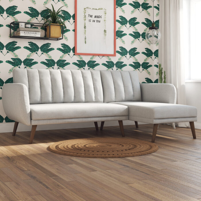Dorel Novogratz Brittany Sectional Sofa Bed Wooden Legs - Linen - Light Grey-31605