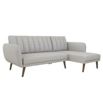 Dorel Novogratz Brittany Sectional Sofa Bed Wooden Legs - Linen - Light Grey-0