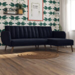 Dorel Novogratz Brittany Sectional Sofa Bed Wooden Legs - Linen - Navy Blue-31594