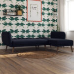 Dorel Novogratz Brittany Sectional Sofa Bed Wooden Legs - Linen - Navy Blue-31595