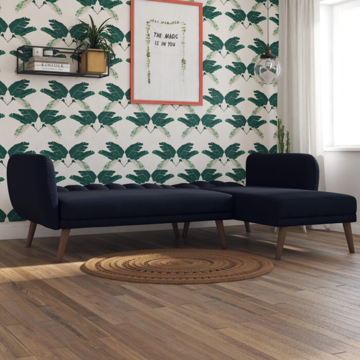 Dorel Novogratz Brittany Sectional Sofa Bed Wooden Legs - Linen - Navy Blue-31595