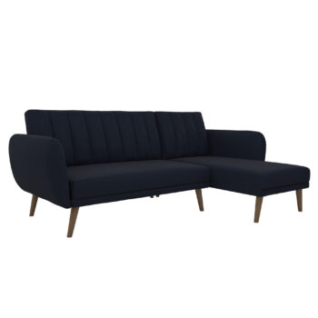 Dorel Novogratz Brittany Sectional Sofa Bed Wooden Legs - Linen - Navy Blue-0