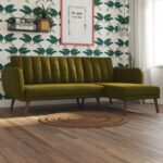 Dorel Novogratz Brittany Sectional Sofa Bed Wooden Legs - Linen - Green-31580