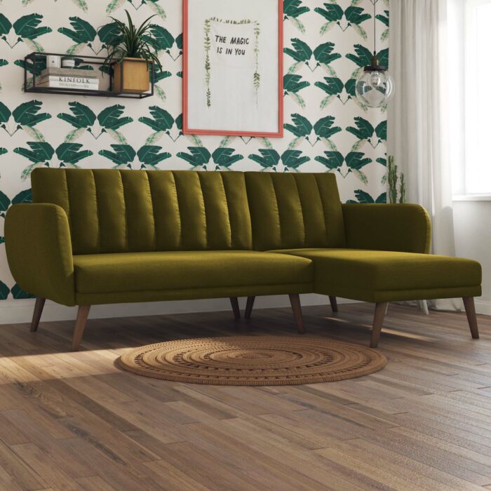 Dorel Novogratz Brittany Sectional Sofa Bed Wooden Legs - Linen - Green-31580