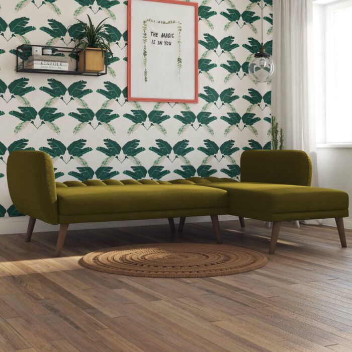 Dorel Novogratz Brittany Sectional Sofa Bed Wooden Legs - Linen - Green-31581