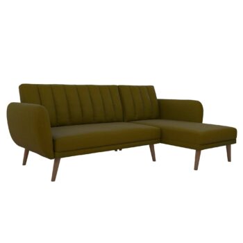 Dorel Novogratz Brittany Sectional Sofa Bed Wooden Legs - Linen - Green-0