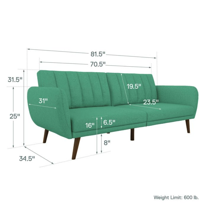 Dorel Novogratz Brittany Sofa Bed Wooden Legs - Linen - Light Blue-31630