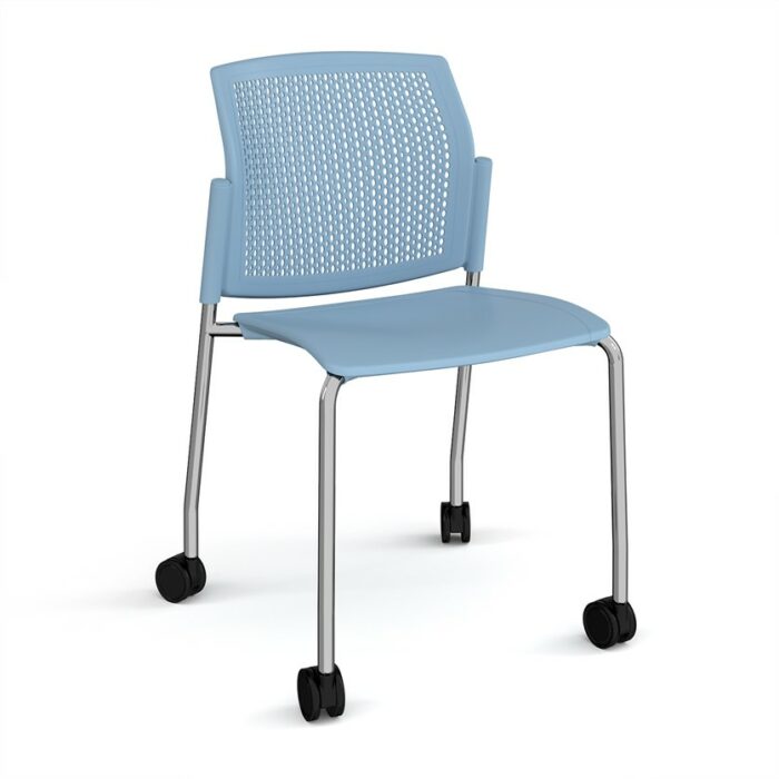 DAMS Santana 4 leg mobile chair with plastic seat and perforated back with castors-29776
