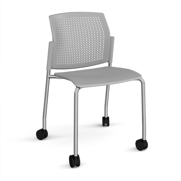 DAMS Santana 4 leg mobile chair with plastic seat and perforated back with castors-29777