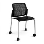 DAMS Santana 4 leg mobile chair with plastic seat and perforated back with castors-29767