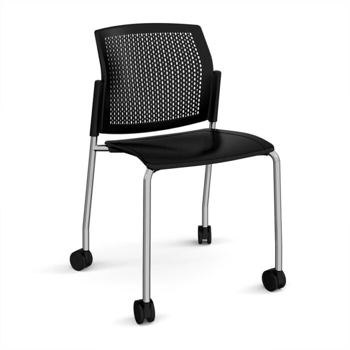 DAMS Santana 4 leg mobile chair with plastic seat and perforated back with castors-29767