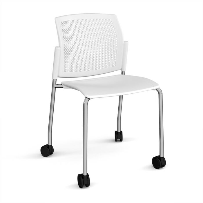 DAMS Santana 4 leg mobile chair with plastic seat and perforated back with castors-29787