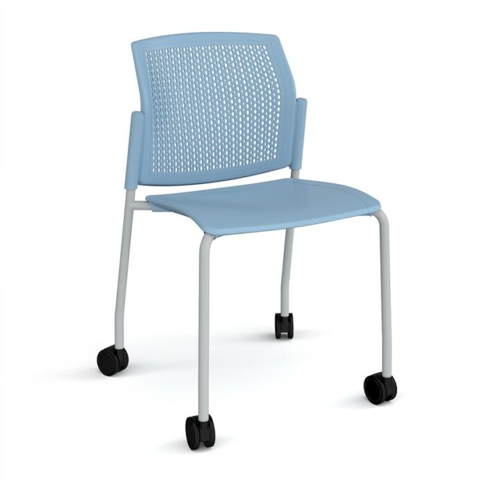 DAMS Santana 4 leg mobile chair with plastic seat and perforated back with castors-29770
