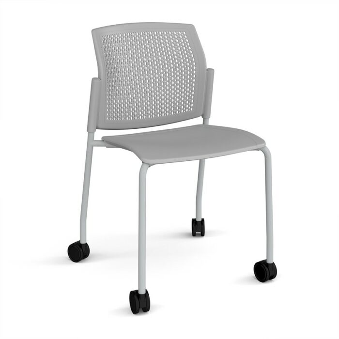 DAMS Santana 4 leg mobile chair with plastic seat and perforated back with castors-29781