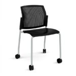 DAMS Santana 4 leg mobile chair with plastic seat and perforated back with castors-29764