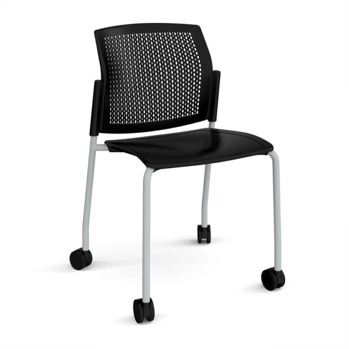 DAMS Santana 4 leg mobile chair with plastic seat and perforated back with castors-29764