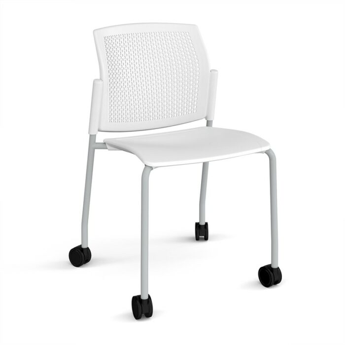 DAMS Santana 4 leg mobile chair with plastic seat and perforated back with castors-29791