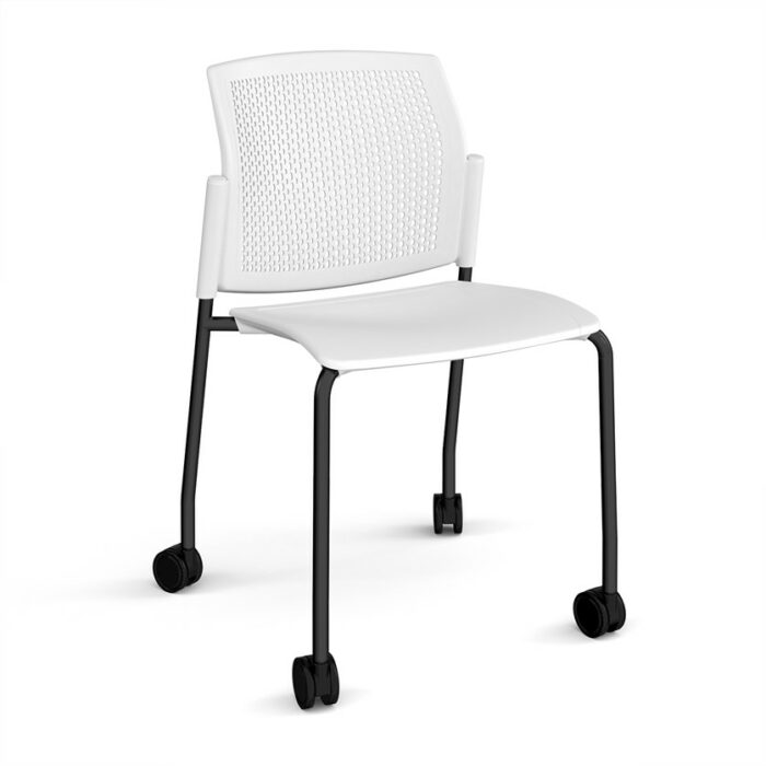 DAMS Santana 4 leg mobile chair with plastic seat and perforated back with castors-29789