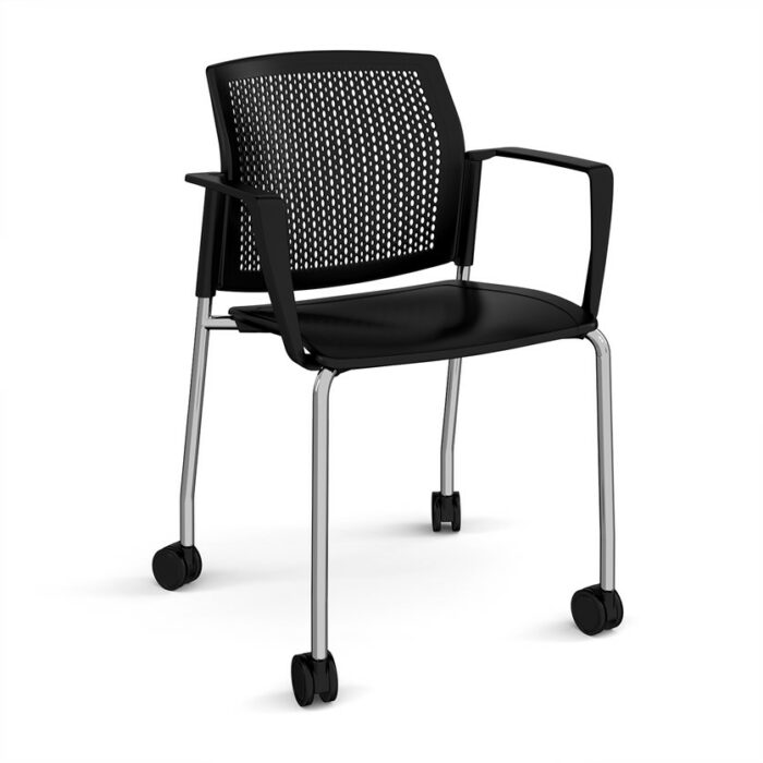 DAMS Santana 4 leg mobile chair with plastic seat and perforated back with castors-29766