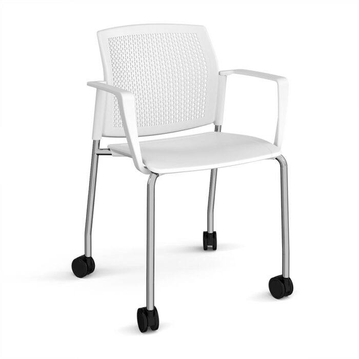DAMS Santana 4 leg mobile chair with plastic seat and perforated back with castors-29794