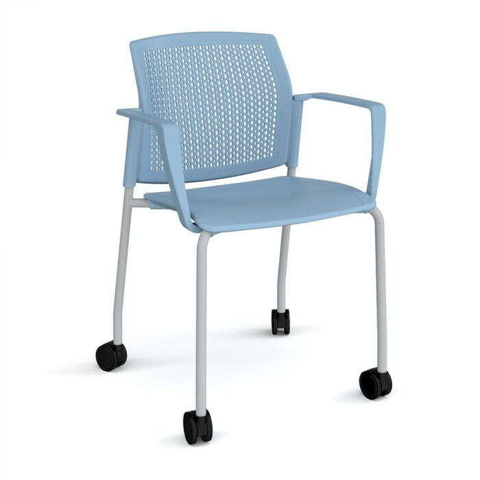 DAMS Santana 4 leg mobile chair with plastic seat and perforated back with castors-29768