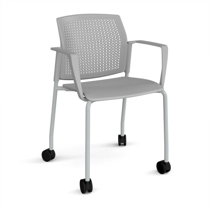 DAMS Santana 4 leg mobile chair with plastic seat and perforated back with castors-29779