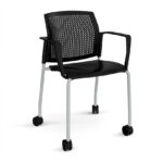DAMS Santana 4 leg mobile chair with plastic seat and perforated back with castors-29765