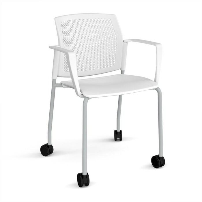 DAMS Santana 4 leg mobile chair with plastic seat and perforated back with castors-29790