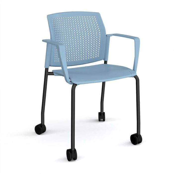 DAMS Santana 4 leg mobile chair with plastic seat and perforated back with castors-29774