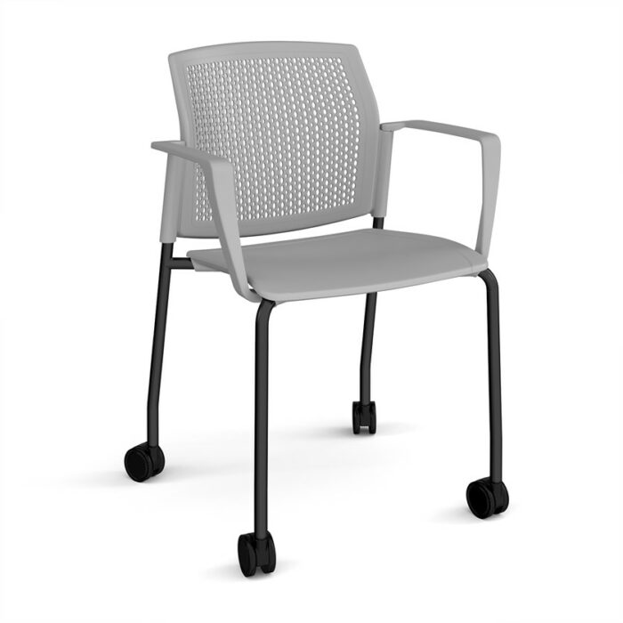 DAMS Santana 4 leg mobile chair with plastic seat and perforated back with castors-29784