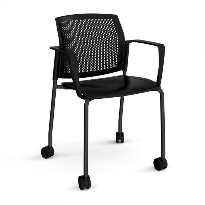 DAMS Santana 4 leg mobile chair with plastic seat and perforated back with castors-29759