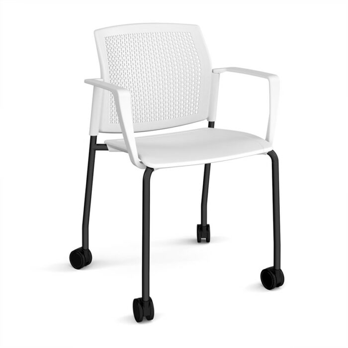 DAMS Santana 4 leg mobile chair with plastic seat and perforated back with castors-29788