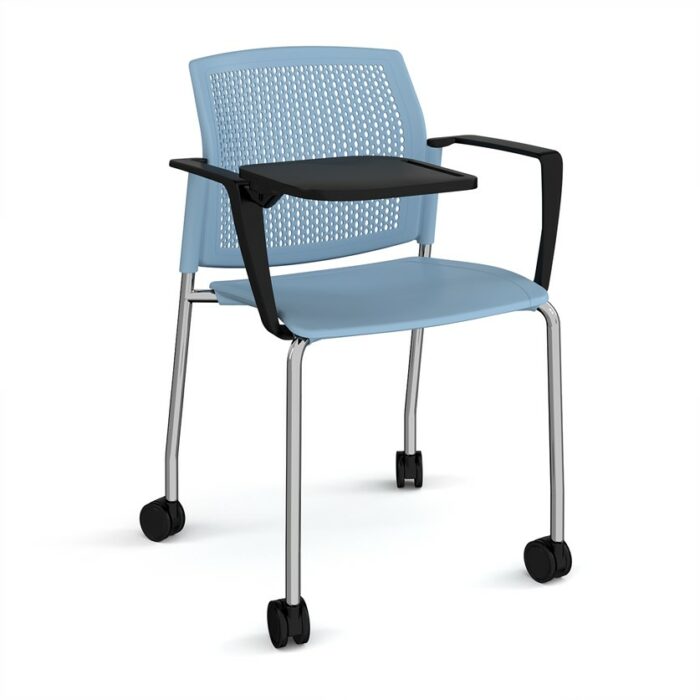 DAMS Santana 4 leg mobile chair with plastic seat and perforated back with castors-29773
