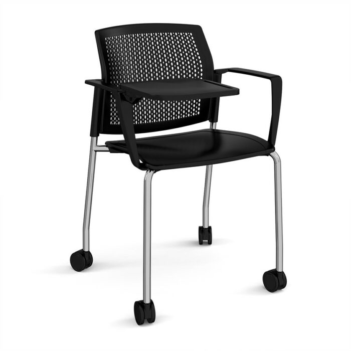 DAMS Santana 4 leg mobile chair with plastic seat and perforated back with castors-29762