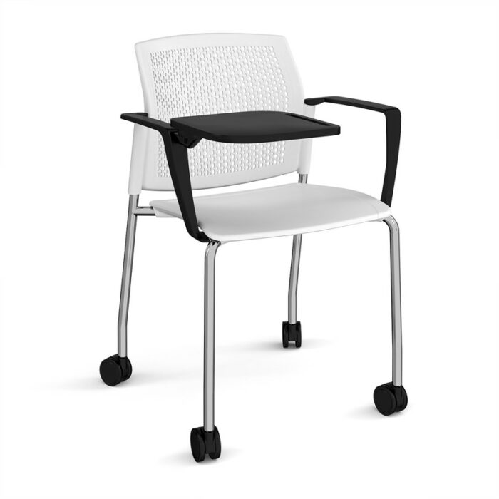DAMS Santana 4 leg mobile chair with plastic seat and perforated back with castors-29793