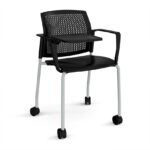 DAMS Santana 4 leg mobile chair with plastic seat and perforated back with castors-29763