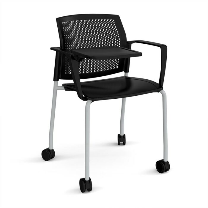 DAMS Santana 4 leg mobile chair with plastic seat and perforated back with castors-29763