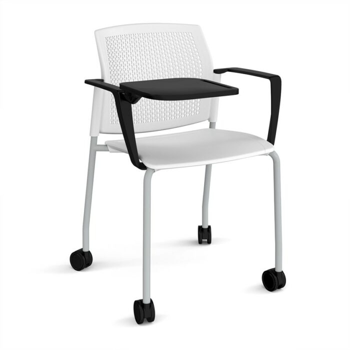 DAMS Santana 4 leg mobile chair with plastic seat and perforated back with castors-29786
