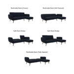 Dorel Novogratz Brittany Sectional Sofa Bed Wooden Legs - Linen - Navy Blue-31590
