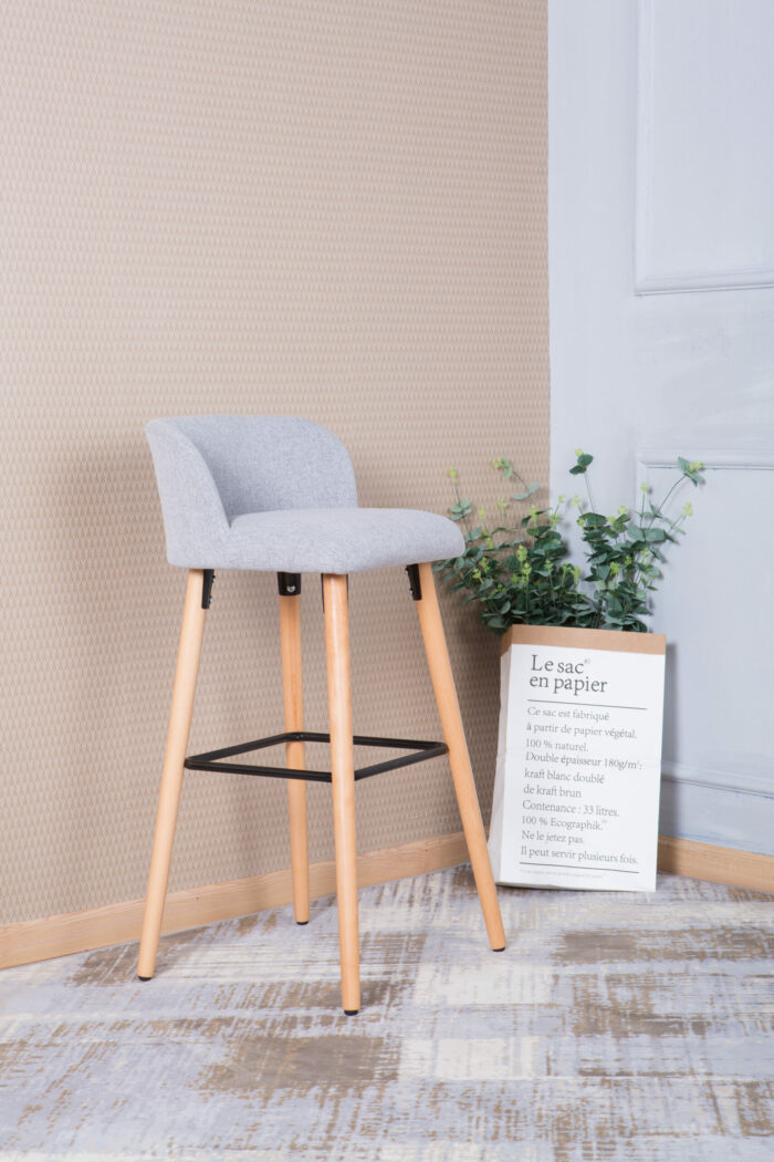 Dorel Alphason Claremont Fabric Barstool With Wooden Legs - Grey-30392