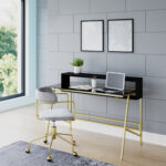 Dorel Alphason Morgan Office Desk With Smoked Glass Top - Black & Gold-30489