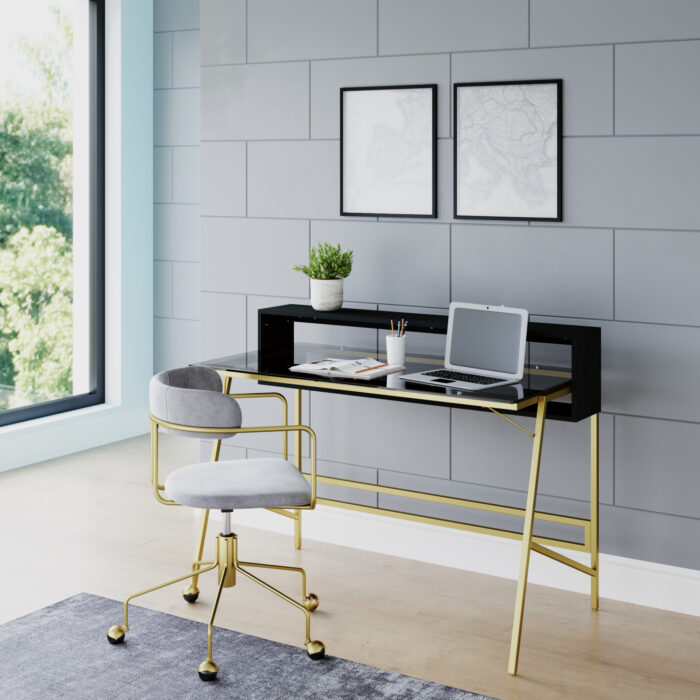 Dorel Alphason Morgan Office Desk With Smoked Glass Top - Black & Gold-30489