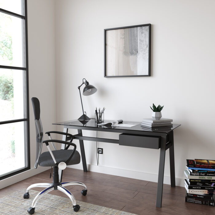 Dorel Alphason Richmond Desk With Glass Top & Single Drawer - Grey-30506
