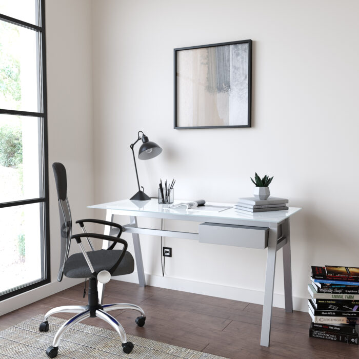 Dorel Alphason Richmond Desk With Glass Top & Single Drawer - White-30514