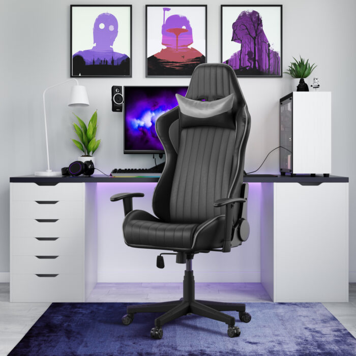 Dorel Alphason Senna Fully Adjustable Gaming Chair - Faux Leather - Black & Grey-30295