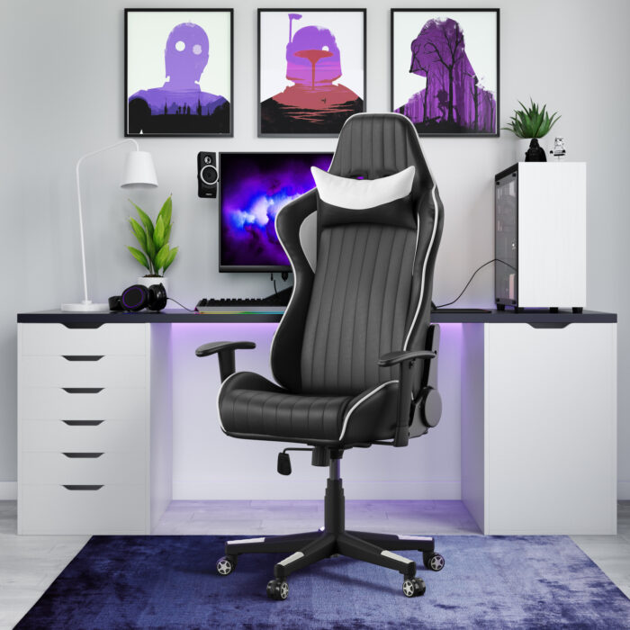 Dorel Alphason Senna Fully Adjustable Gaming Chair - Faux Leather - Black & White-30308